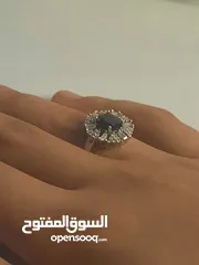  6 خاتم ستاتي ياقوت ازرق مع حواف الماس + فضه925