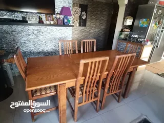  10 طقم سفره طاوله كبيره +6 كراسي + بفيه 3درفه انتيك خشب بلوط