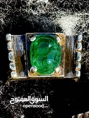  30 خاتمين رجالي فضه 925 صباغه يدويه حرفيه بالكامل مع أحجار الزمرد الكولومبي الطبيعي الغير معالج إطلاقا