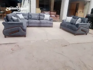  1 طقم كنب قعدة صالون أمريكي كلاسيك   كشاط أسود وخشب سويد بالاضافة الي قماش وتر بروف ضد الماء