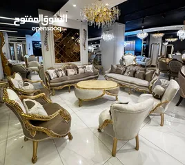  9 طقم كنب New classic فاخر ومميز جداً 7مقاعد مع طربيزة الوسط