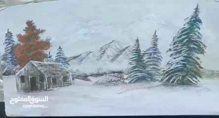  3 لوحات فنية طبيعة عدة مقاسات رسم يدوي