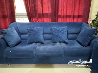  1 Dark-Blue Sofas.2 One-Seater Sofas and 1 Two-Seater Sofa. Comes with 5 custom dark blue Cushions.