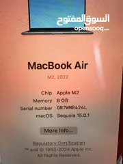  2 MacBook M2 2022 8 GB في حال الوكالة