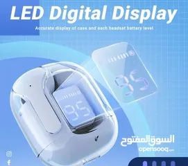  8 سماعات أذن لاسلكية صغيرة TWS MINI - تصميم شفاف مع شاشة LED، ميكروفون لتقليل الضوضاء، بطارية ليثيوم ق
