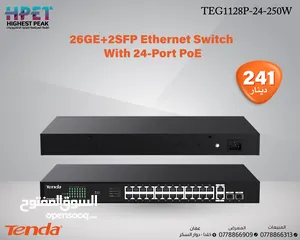  1 Tenda TEG1128P-24-250W محول إيثرنت 26GE+2SFP مزود بـ 24 منفذ PoE