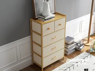  2 خزانة بامبو 4 طبقات بـ 5 أدراج   درجان علويان (يتحمّل كل واحد 4 كجم)  3 أدراج سفلية واسعة (8 كجم