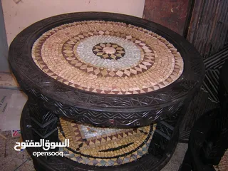  1 carved wood table with Stone Mosaic