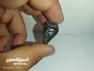  4 خاتم فضه سوري معوج بحجر عقيق ازرق سماوي