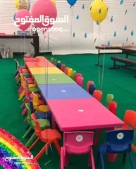 7 تأجير طاولات وكراسي أطفال لأعياد الميلاد  يتوفر لدينا أيضا  ماكينة البوب كورن وستاند الكب كيك المميز