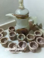  7 طقم دله و12فنجان من الرخام الخالص الطبيعي صناعه هنديه بالكامل لم تستخدم ابدا