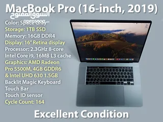  1 MacBook Pro (16-inch, 2019) مواصفات عالية وبحالة ممتازة