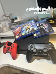  1 PlayStation 4 barely used with added 3 games Spider man Ratchet clank Uncharted 4  2 controllers