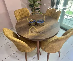  23 طاولة سفرة دائرية مع 4 كراسي سطح الطاولة خشب ملبس فورمايكا – مقاوم للخدوش وسهل التنظيف