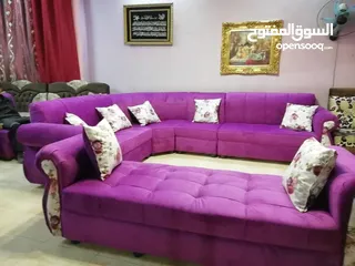  5 تنجيد كورنر حرف L مع كنبة مزدوجة مع إمكانية اختيار الاقمشة والألوان والتفصيل حسب الطلب