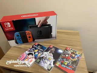  1 Nintendo switch brand new! No scratches,clean( comes with 3 games fifa 18,CNBC, SuperMarioOdyssey)