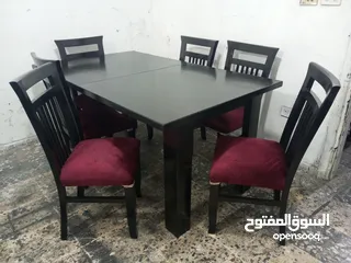  1 طاولة سفره مع 6 كراسي تفصيل خشب زان وتنجيد جديد