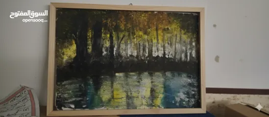  3 لوحة أكريلك ساحرة انعكاس الأشجار على الماء طول .. مستطيلة الحجم .. 40سم في 30سم