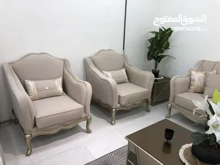  4 طقم كنب صالون محلي 2 ثلاثية و 2 مفرد، 7 مقاعد أو 8، حفر زان صلون نخب تشطيب عالي الجودة