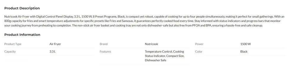  5 Nutricook Air Fryer 3.3L 1500W