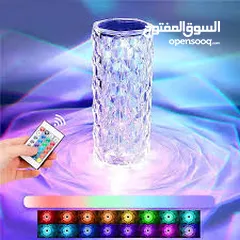  3 Crystal Rose Diamond Touch Lamp LED RGB 16 Colors USB Charging with Remote Table Lamp اضائة زينة