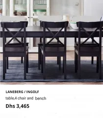  8 Extendable Dining Table +4 chairs +Bench IKEA