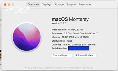  9 للبيع ماك بوك برو 15.4 انش 2016 16 جي بي رام 512 جي بي اس اس دي