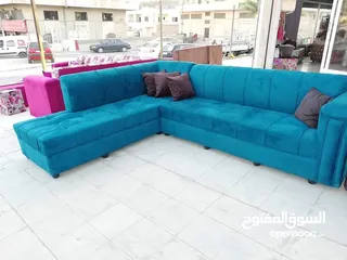  24 تنجيد كورنر حرف L مع كنبة مزدوجة مع إمكانية اختيار الاقمشة والألوان والتفصيل حسب الطلب