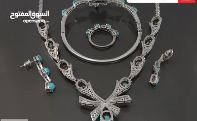  17 نسائي فضة مع الحجر الفيروز الطبيعي صناعة يدوية فاخرة  المقاس وسط،مناسب لهواة الاحجار الطبيعية والمجو