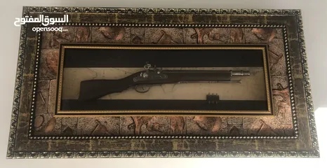  1 Home Decor Antique Souvenir Large Wooden Gun in Timber Frame with Glass Face - Wall Mounted