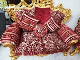  10 طقم كنب خشب زان مصري ل 10 اشخاص وستائر كالجديد  Egyptian beech wood sofa set for 10 people and curta