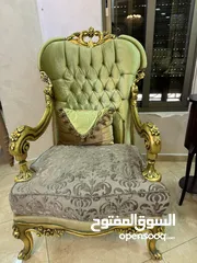  8 كنب مصري دمياطي مريح جدًا محفر لون اخضر و بيج محفر ذهبي عدد 7مقاعد + طاولة