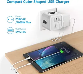  5 مقبس USB، مكعب مقبس JSVER مكون من 3 مقصورات مع 3 محولات مقبس USB (مقبسان أوروبيان ومقبس Schuko واحد)