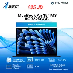  1 MacBook Air 15.3 inch M3 8GB/256GB /ماك بوك اير  15.3 انش M3 8GB/256GB