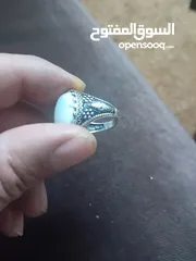  5 خاتم فضه محبر رسم بارز حجر عقيق ابيض