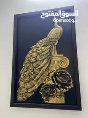  1 لوحة طاووس حفر مع ساعة عمودية