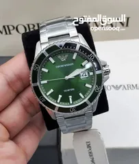  1 Original EMPORIO ARMANI AR11338 DIVER STAINLESS STEEL SILVER & GREEN TONE MENS WATCH