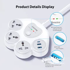  9 Huntkey SZN307C F2O Charger Pub Station Surge Protect Power Strip 1.5M وصلة كهرباء هانتكي