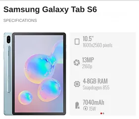  2 samsung Tab S6 100KD excellent condition