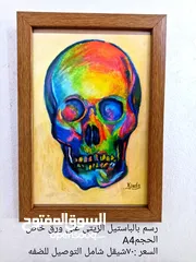  4 لوحات زيتيه اكريلك مرسومه على الكانفاس اضافه لكاسات مرسوم عليها بالوان الزجاج