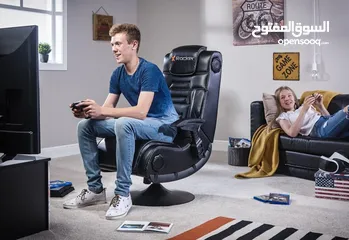  5 X Rocker Pro 4.1 Pedestal Gaming Chair With 4.1 Wireless Audio System And Subwoofer (Faux Leather, B