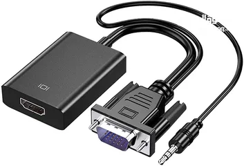 5 VGA TO HDMI ADAPTER 1080 تمحول VGA إلى HDMI بوضوح 1080 بيكسل عالي الدقة مع كابل تحويل صوتي أسود