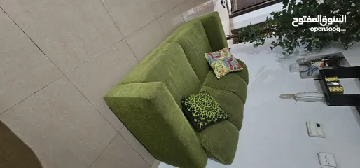  6 brown  corduroy sofa and green fabric sofa