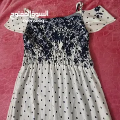  2 M. SOU White&dark Blue max Dress/  فستان طويل أبيض فى كحلى ام سو