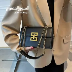  3 حقيبة كتف نسائية أنيقة بحزام سلسلة ـ لون أسود أو بني ـ تصميم معدني فاخر