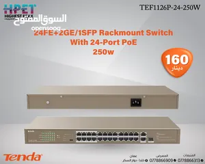  1 محول 250w Tenda TEF1126P-24-250W 24FE+2GE/1SFP Rackmount Switch with 24-Port PoE