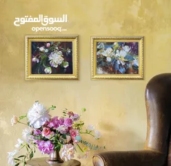  1 لوحتين طبيعة صامتة ورد، لوحات زيتية لديكور المنزل الراقي