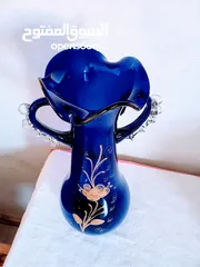  7 مزهرية انتيك من الزجاج الأزرق الفرنسي المزين بماء الذهب