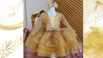  1 فستان  فرنسي بلون ذهبي