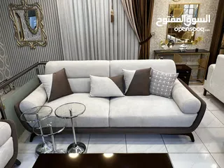  1 طقم كنب مودرن فخم موديل عصري وأنيق  خشب زان وسويد وأسفنج دانلوب